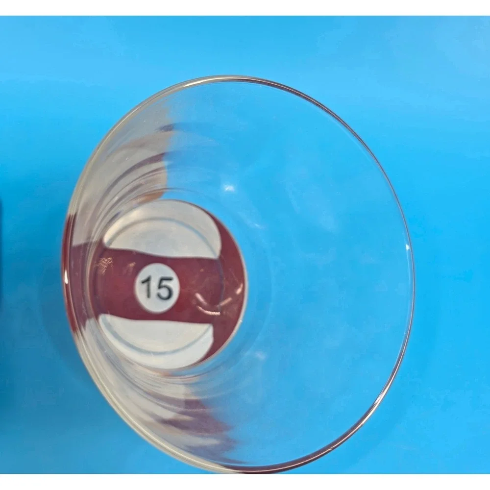 Vintage 15 Pool Ball Rocks Glass Maroon Billiard Lowball Whiskey‎ Tumbler 3.5in
